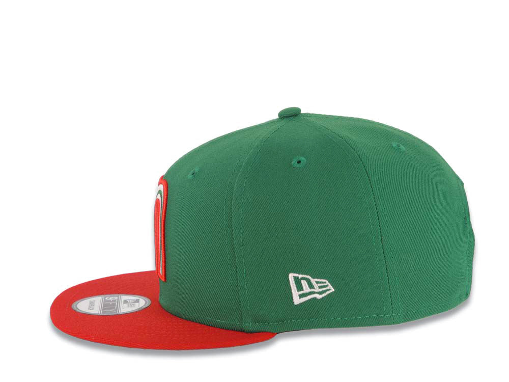 Mexico New Era WBC World Baseball Classic 9FIFTY 950 Snapback Cap Hat Green Crown Red Visor Team Color Logo Mexico Flag Side Patch Gray UV