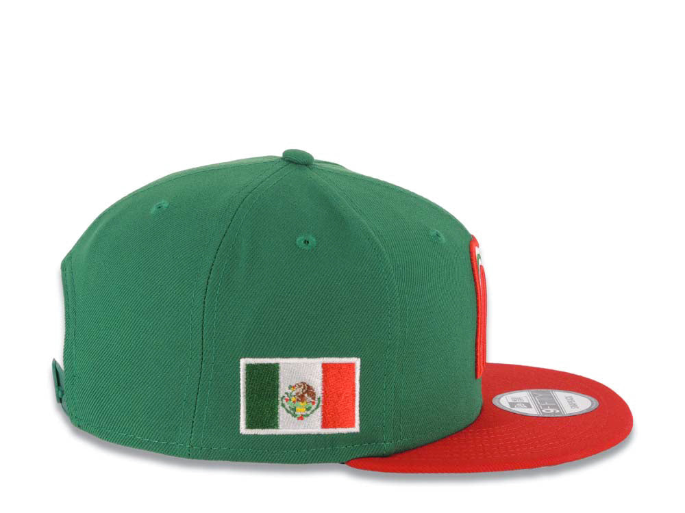 Mexico New Era WBC World Baseball Classic 9FIFTY 950 Snapback Cap Hat Green Crown Red Visor Team Color Logo Mexico Flag Side Patch Gray UV