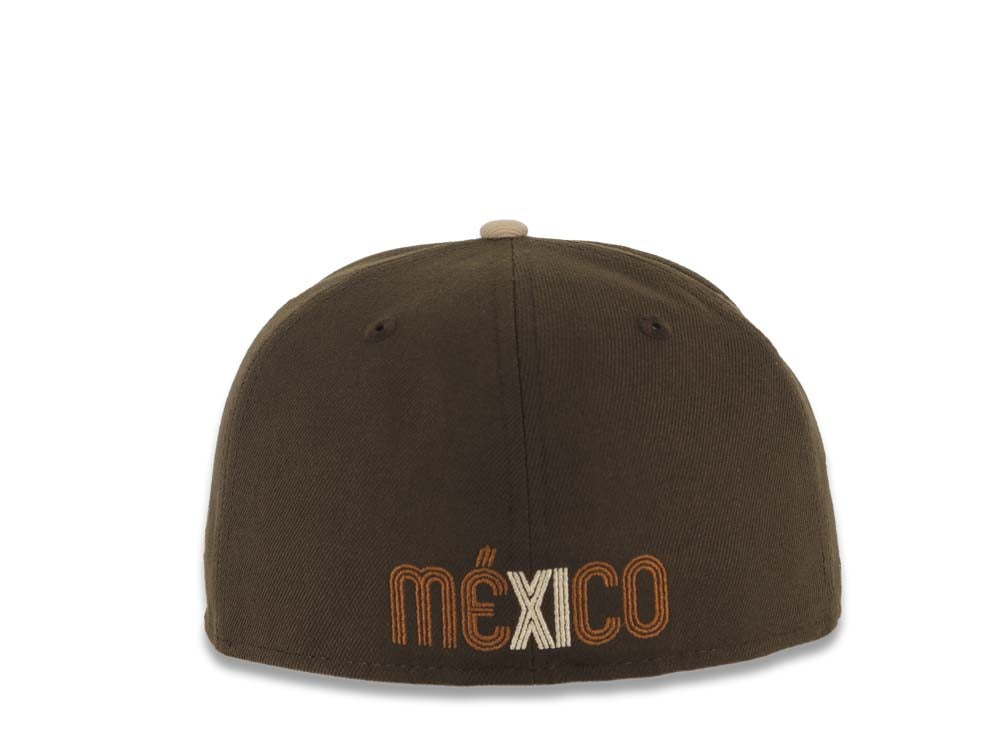 Mexico New Era WBC 59FIFTY 5950 Fitted Cap Hat Brown Crown Light Brown Visor Light Khaki/Brown Logo Mexico Flag Side Patch Light Khaki UV