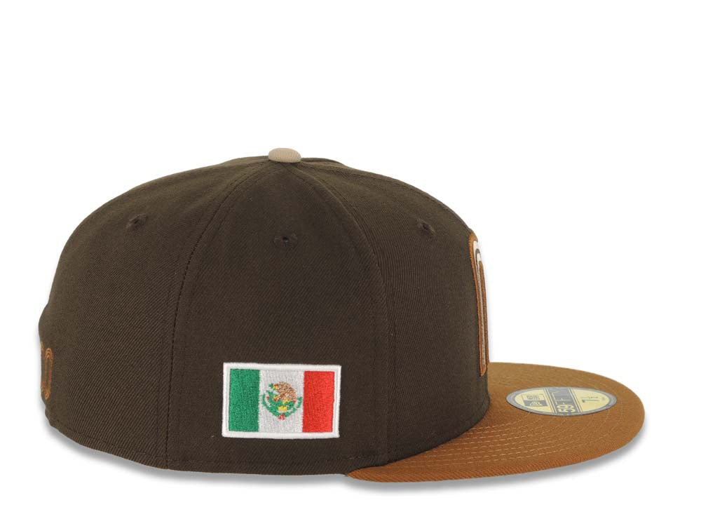 Mexico New Era WBC 59FIFTY 5950 Fitted Cap Hat Brown Crown Light Brown Visor Light Khaki/Brown Logo Mexico Flag Side Patch Light Khaki UV