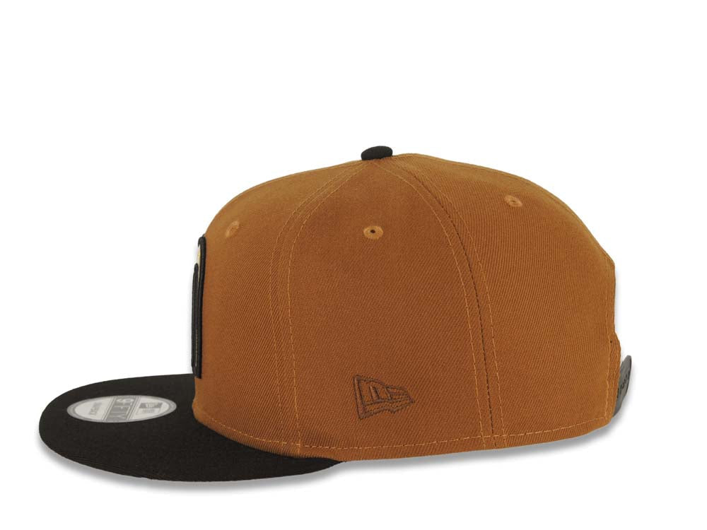Mexico New Era WBC 9FIFTY 950 Snapback Cap Hat Brown Crown Black Visor Khaki/Black/Metallic Gold Logo Mexico Flag Side Patch Wheat UV