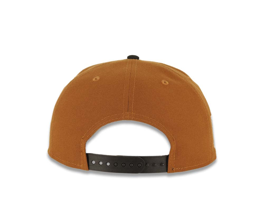 Mexico New Era WBC 9FIFTY 950 Snapback Cap Hat Brown Crown Black Visor Khaki/Black/Metallic Gold Logo Mexico Flag Side Patch Wheat UV