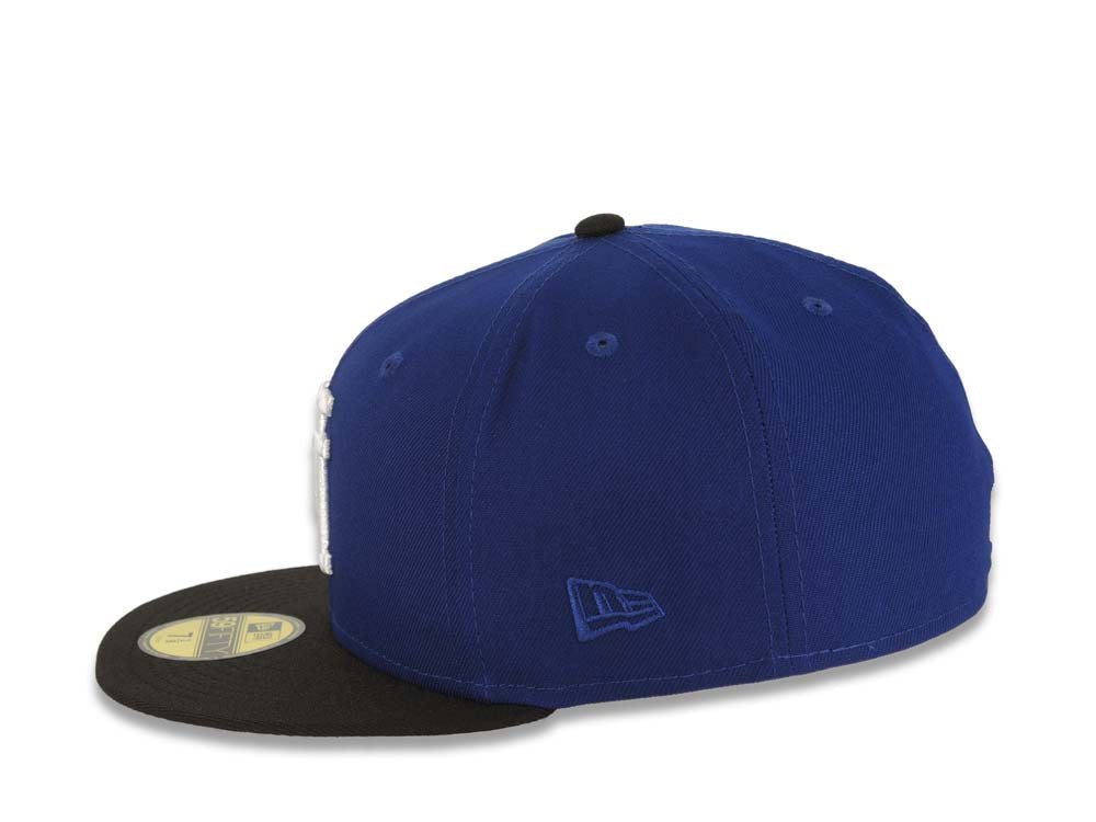 Los Angeles Dodgers New Era MLB 59FIFTY 5950 Fitted Cap Hat Royal Blue Crown Black Visor White Upside Down Logo Gray UV