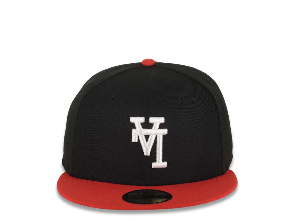 Los Angeles Dodgers New Era MLB 59FIFTY 5950 Fitted Cap Hat Black Crown Red Visor White Upside Down Logo Gray UV