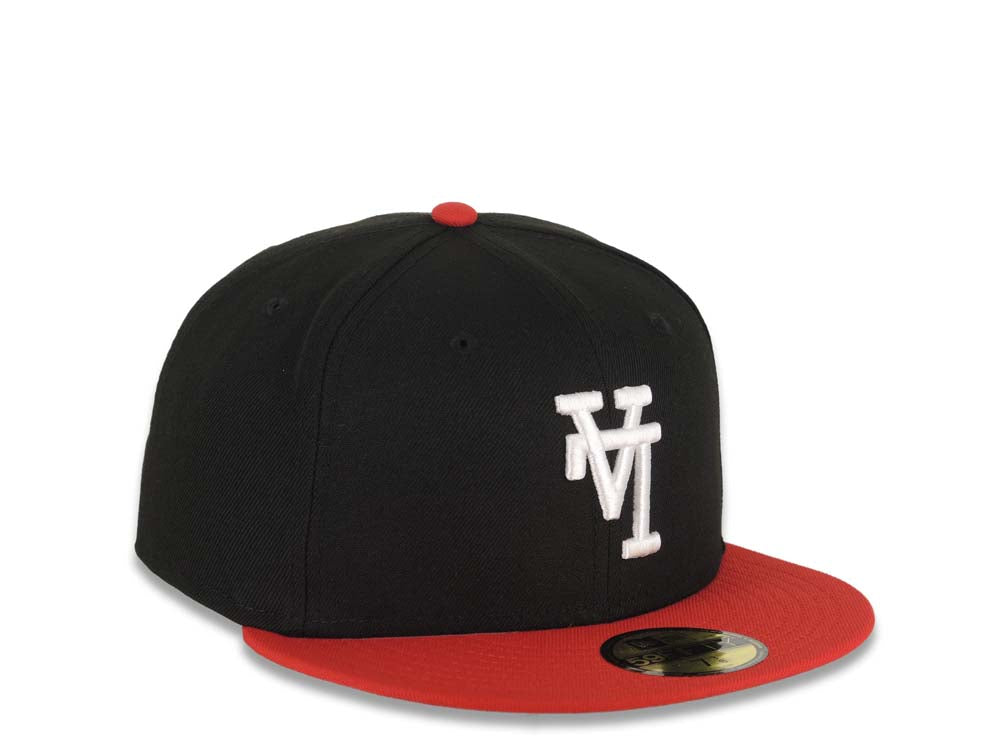 Los Angeles Dodgers New Era MLB 59FIFTY 5950 Fitted Cap Hat Black Crown Red Visor White Upside Down Logo Gray UV