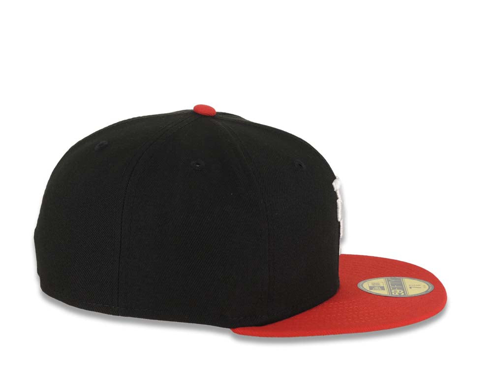 Los Angeles Dodgers New Era MLB 59FIFTY 5950 Fitted Cap Hat Black Crown Red Visor White Upside Down Logo Gray UV