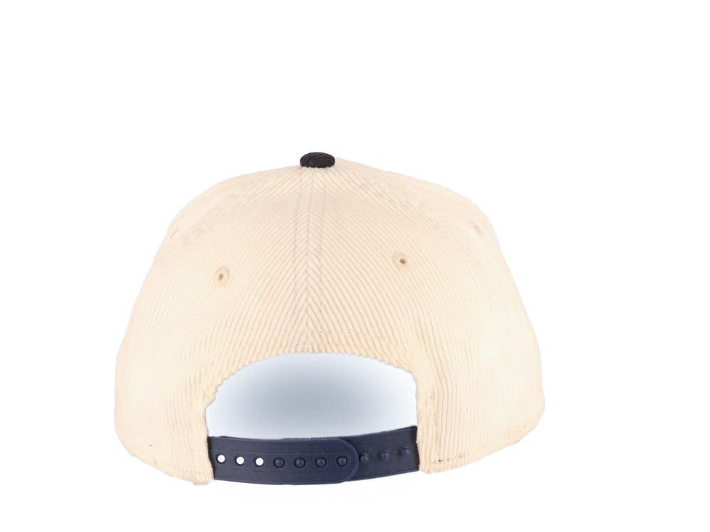 (Corduroy Crown) Los Angeles Dodgers New Era MLB 9FORTY 940 Adjustable A-Frame Cap Hat Cream Crown Navy Blue Visor Black Upside Down Logo Gray UV