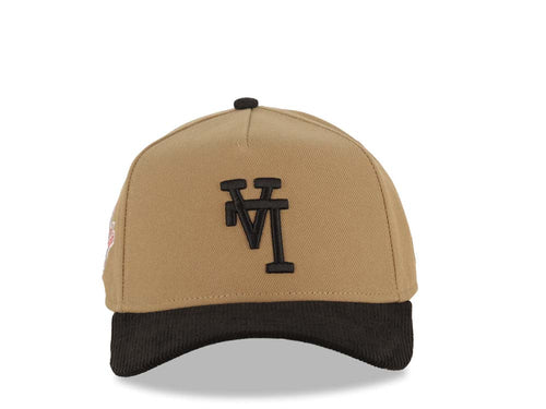 (Corduroy Visor) Los Angeles Dodgers New Era MLB 9FORTY 940 Adjustable A-Frame Cap Hat Khaki Crown Black Visor Black Upside Down Logo 1988 Patch