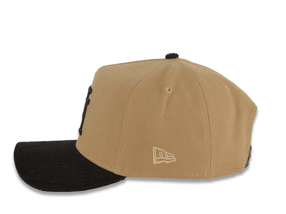 (Corduroy Visor) Los Angeles Dodgers New Era MLB 9FORTY 940 Adjustable A-Frame Cap Hat Khaki Crown Black Visor Black Upside Down Logo 1988 Patch
