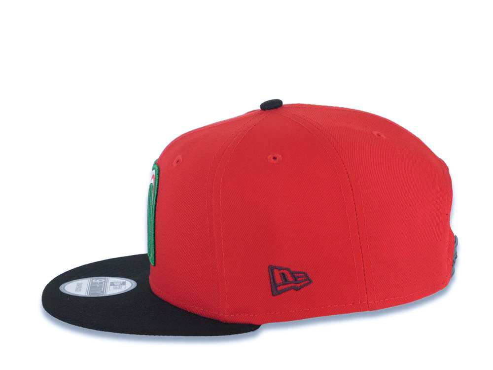 Mexico New Era WBC 9FIFTY 950 Snapback Cap Hat Red Crown Black Visor White/Green/Red Logo Mexico Flag Side Patch Gray UV