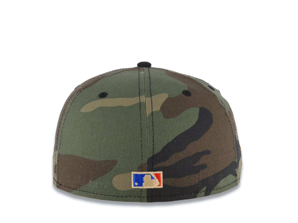 San Diego Padres New Era MLB 59FIFTY 5950 Fitted Cap Hat Camo Crown Black Visor Light Khaki Script Logo Stadium Side Patch Gray UV