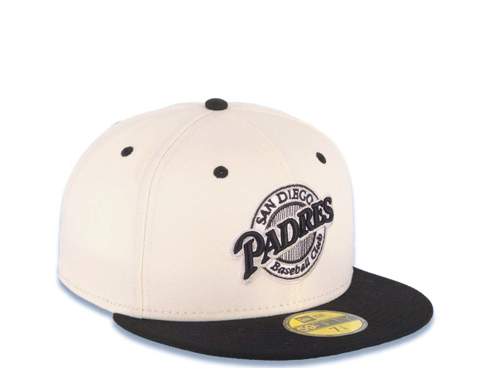 San Diego Padres New Era MLB 59FIFTY 5950 Fitted Cap Hat Cream Crown Black Visor Black/White Logo Baseball Club Green UV