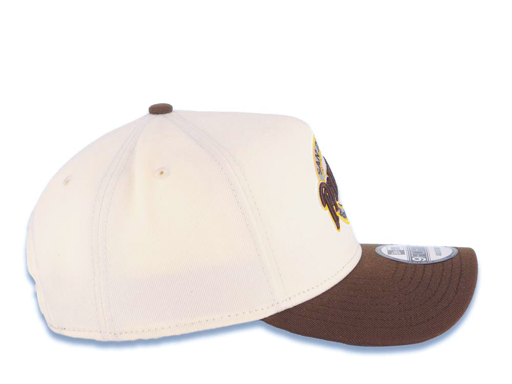 San Diego Padres New Era MLB 9FORTY 940 Adjustable A-Frame Cap Hat Cream Crown Brown Visor Brown/Yellow Baseball Club Logo Gray UV