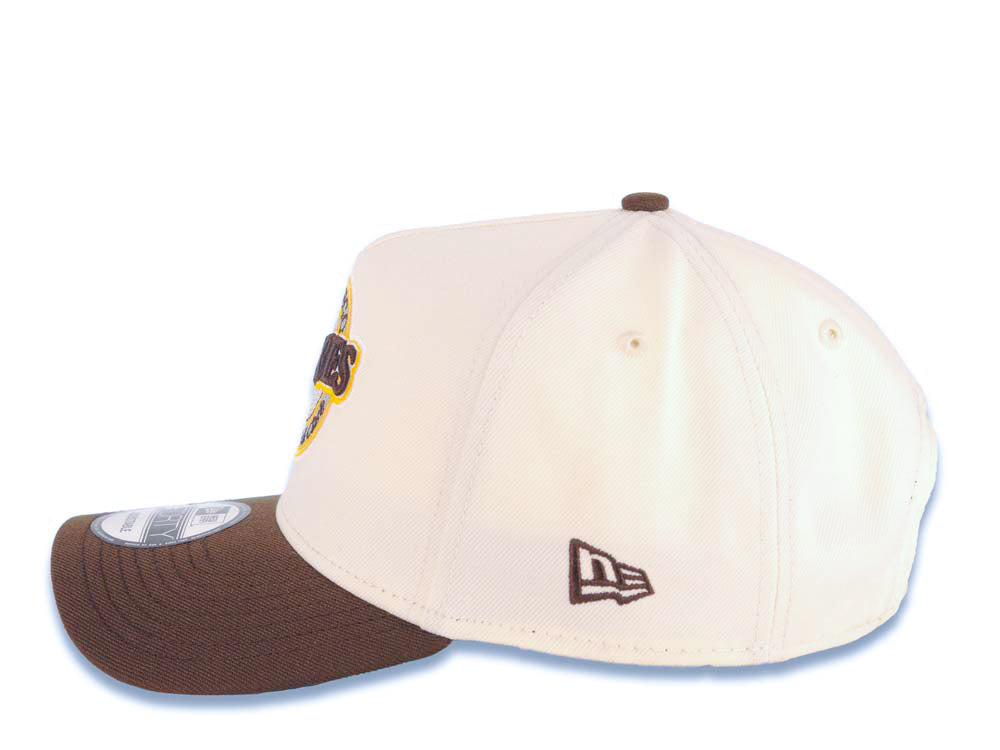 San Diego Padres New Era MLB 9FORTY 940 Adjustable A-Frame Cap Hat Cream Crown Brown Visor Brown/Yellow Baseball Club Logo Gray UV