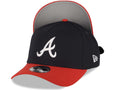Atlanta Braves New Era MLB 9FORTY 940 Adjustable A-Frame Cap Hat Navy Blue Crown Red Visor White Logo Gray UV