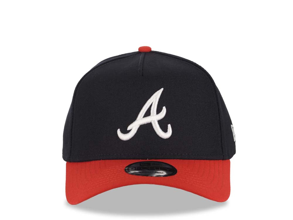 Atlanta Braves New Era MLB 9FORTY 940 Adjustable A-Frame Cap Hat Navy Blue Crown Red Visor White Logo Gray UV