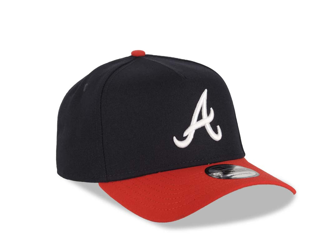 Atlanta Braves New Era MLB 9FORTY 940 Adjustable A-Frame Cap Hat Navy Blue Crown Red Visor White Logo Gray UV