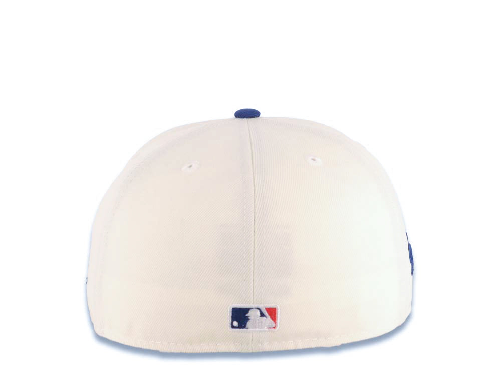 Los Angeles Dodgers New Era MLB 59FIFTY 5950 Fitted Cap Hat Cream Crown Royal Blue Visor Royal Blue Upside Down Logo Green UV