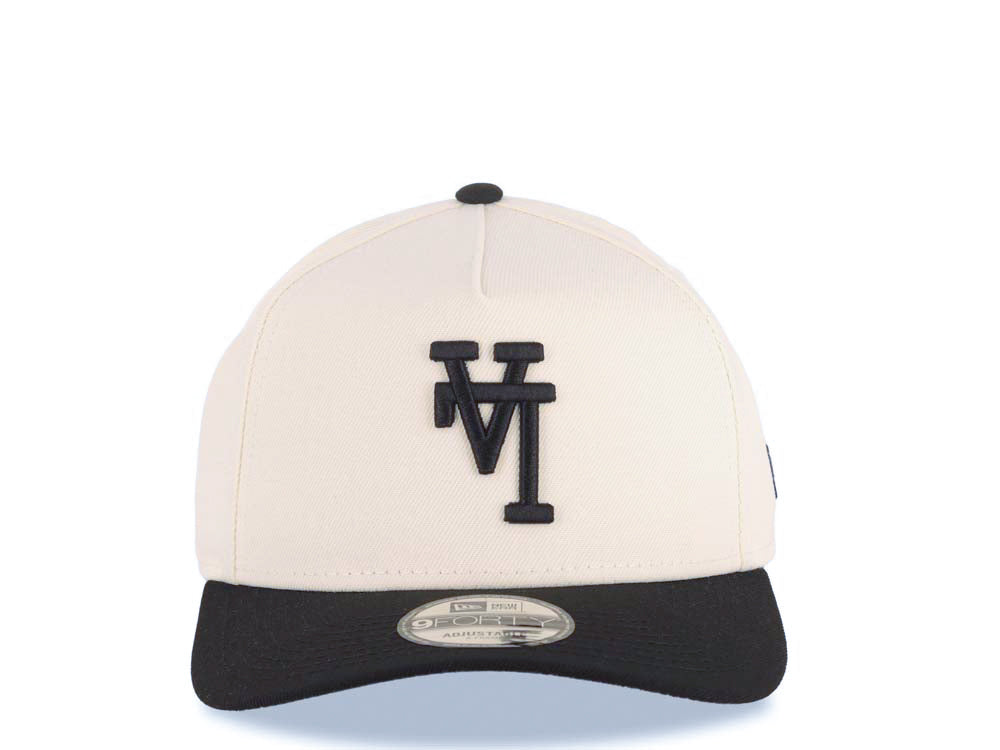 Los Angeles Dodgers New Era MLB 9FORTY 940 Adjustable A-Frame Cap Hat Cream Crown Black Visor Black Upside Down Logo Gray UV