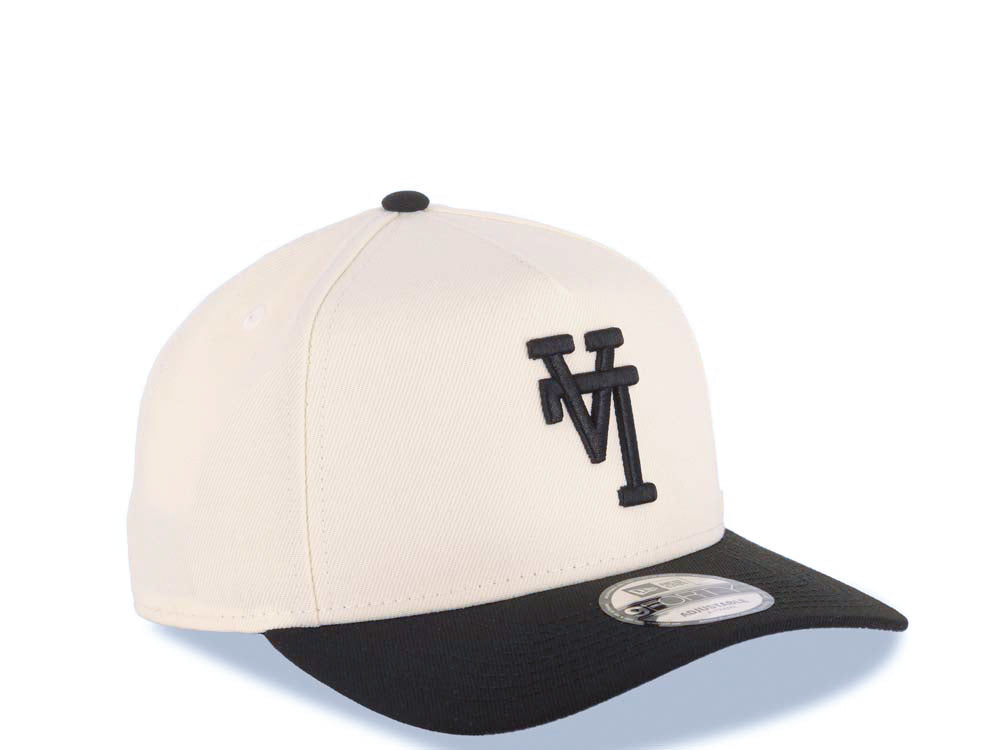 Los Angeles Dodgers New Era MLB 9FORTY 940 Adjustable A-Frame Cap Hat Cream Crown Black Visor Black Upside Down Logo Gray UV
