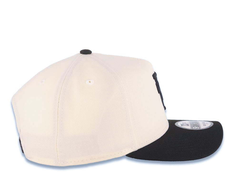 Los Angeles Dodgers New Era MLB 9FORTY 940 Adjustable A-Frame Cap Hat Cream Crown Black Visor Black Upside Down Logo Gray UV