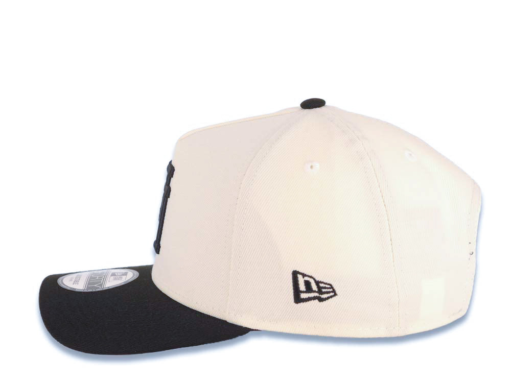 Los Angeles Dodgers New Era MLB 9FORTY 940 Adjustable A-Frame Cap Hat Cream Crown Black Visor Black Upside Down Logo Gray UV