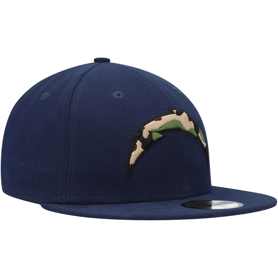 Los Angeles Chargers New Era NFL 59FIFTY 5950 Fitted Cap Hat Navy Blue Crown/Visor Camo Fill Logo