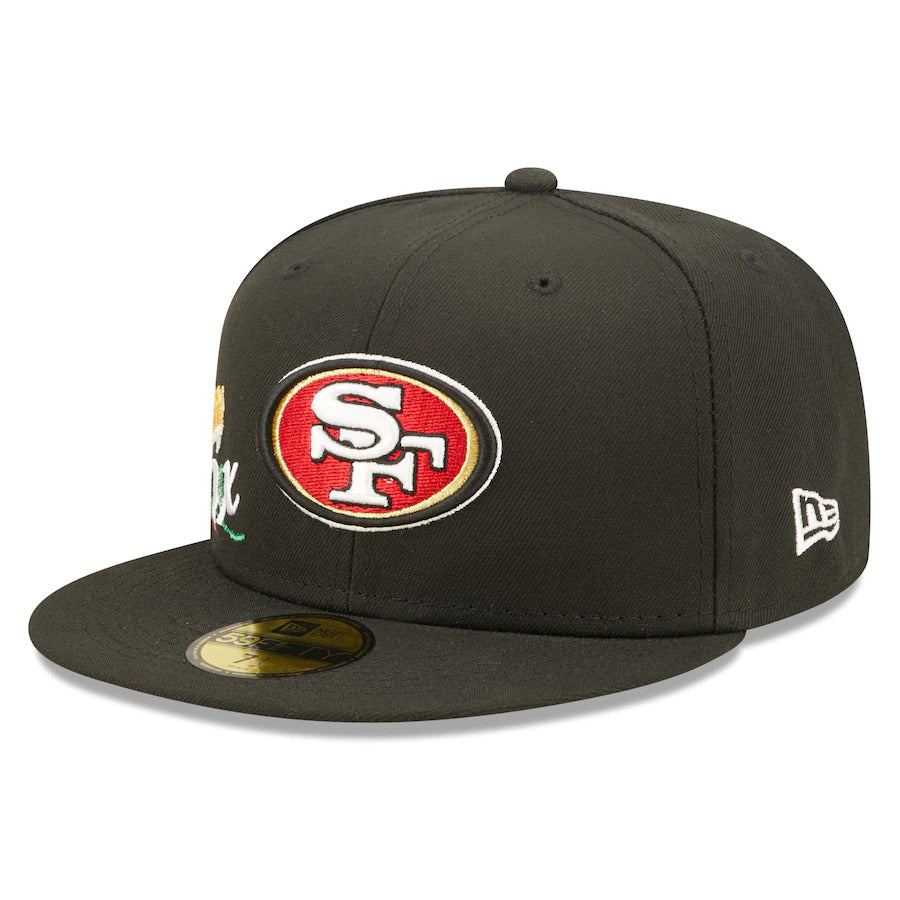 San Francisco 49ers New Era NFL 59FIFTY 5950 Fitted Cap Hat Black Crown/Visor Team Color Logo 5x Crown Rose (Crown Champs)