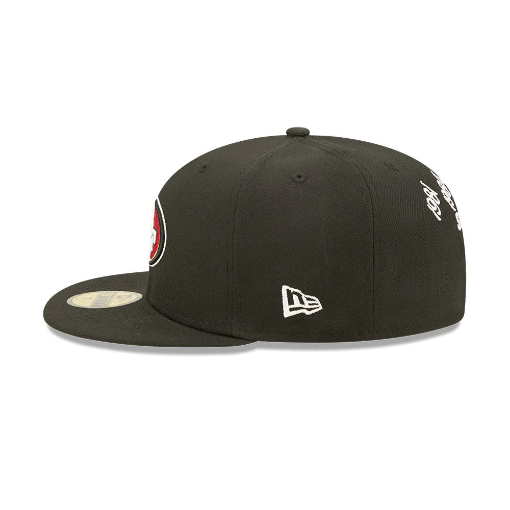 San Francisco 49ers New Era NFL 59FIFTY 5950 Fitted Cap Hat Black Crown/Visor Team Color Logo 5x Crown Rose (Crown Champs)