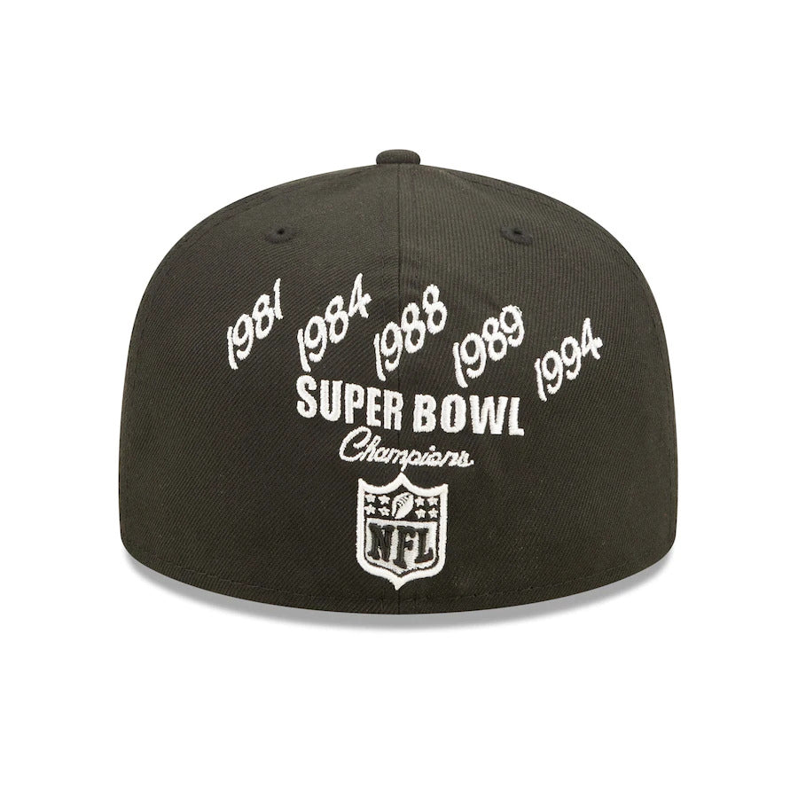 San Francisco 49ers New Era NFL 59FIFTY 5950 Fitted Cap Hat Black Crown/Visor Team Color Logo 5x Crown Rose (Crown Champs)