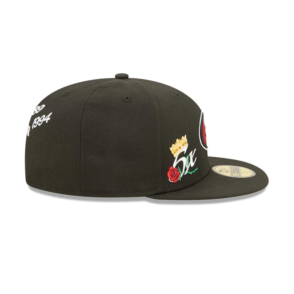San Francisco 49ers New Era NFL 59FIFTY 5950 Fitted Cap Hat Black Crown/Visor Team Color Logo 5x Crown Rose (Crown Champs)