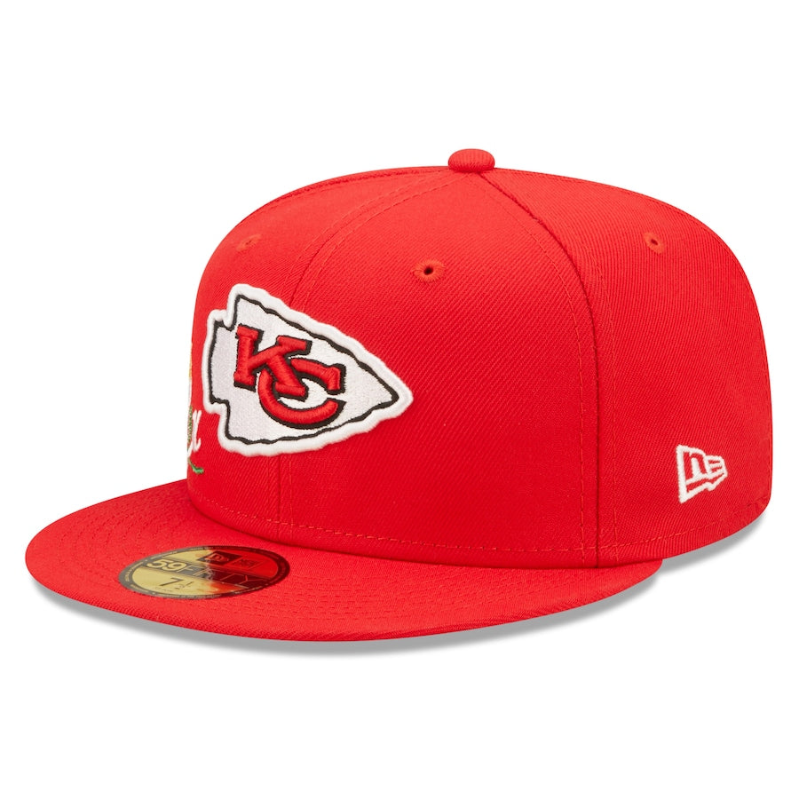Kansas City Chiefs New Era NFL 59FIFTY 5950 Fitted Cap Hat Red Crown/Visor Team Color Logo 2x Crown Rose (Crown Champs)
