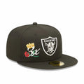 Las Vegas Raiders New Era 59FIFTY 5950 Fitted Cap Hat Black Crown/Visor Team Color Logo 3x Crown Rose (Crown Champs)
