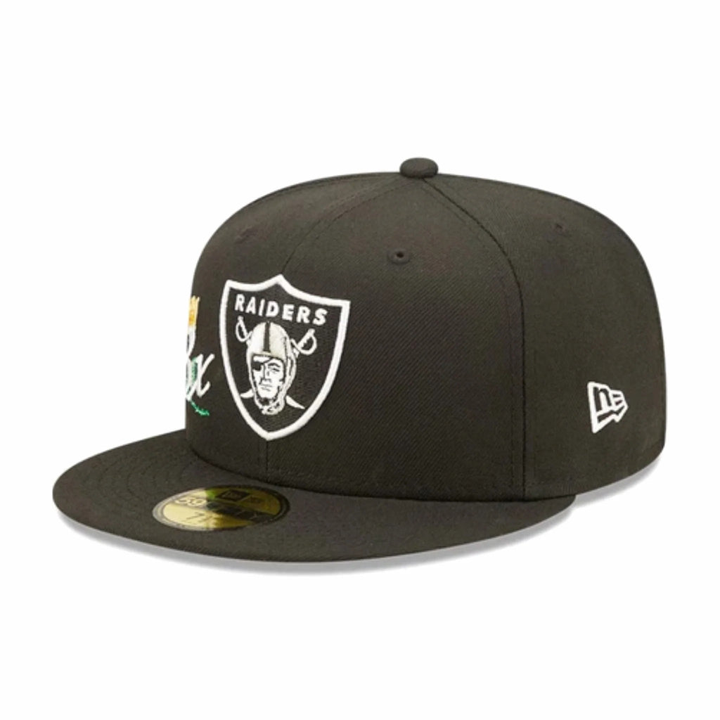 Las Vegas Raiders New Era 59FIFTY 5950 Fitted Cap Hat Black Crown/Visor Team Color Logo 3x Crown Rose (Crown Champs)