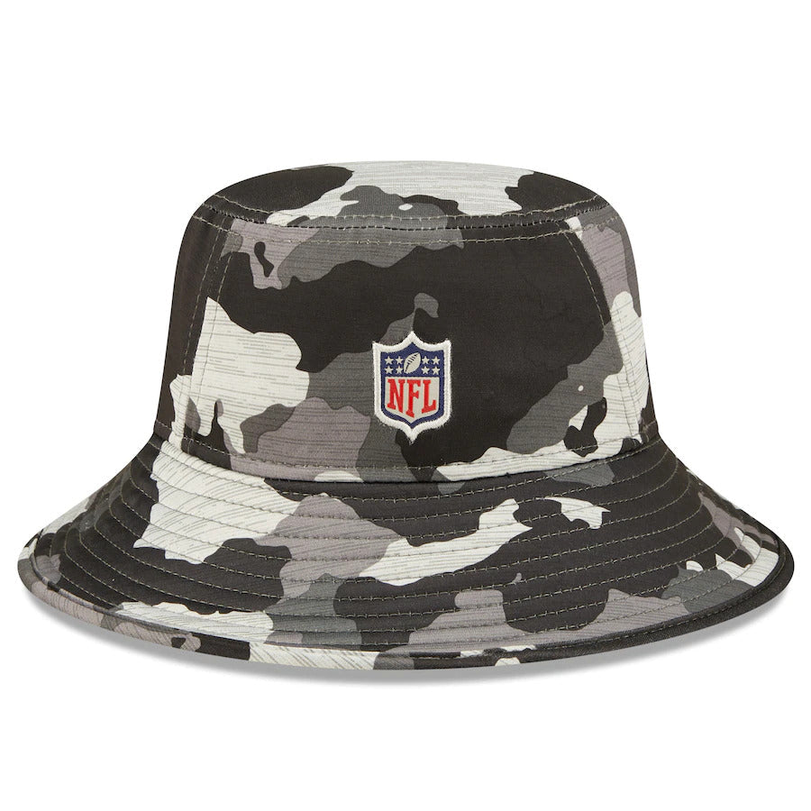 Las Vegas Raiders New Era Bucket Cap Hat Team Color Camo Crown/Visor Team Color Logo (2022 NFL Training Camp)