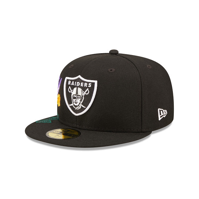 Las Vegas Raiders New Era 59FIFTY 5950 Fitted Cap Hat Black Crown/Visor Team Color Logo (Blooming)