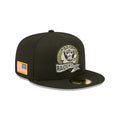 Las Vegas Raiders New Era 59FIFTY 5950 Fitted Cap Hat Black Crown/Visor Camo Logo America Flag Side Patch (2022 Salute To Service)