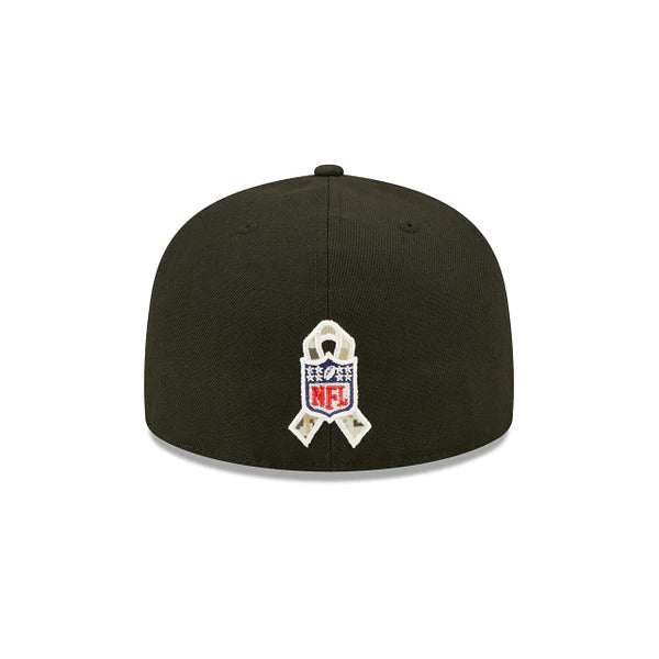 Las Vegas Raiders New Era 59FIFTY 5950 Fitted Cap Hat Black Crown/Visor Camo Logo America Flag Side Patch (2022 Salute To Service)