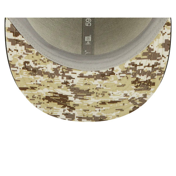 Los Angeles Chargers New Era NFL 59FIFTY 5950 Fitted Cap Hat Black Crown/Visor Camo Logo America Side Patch (2022 Salute To Service)