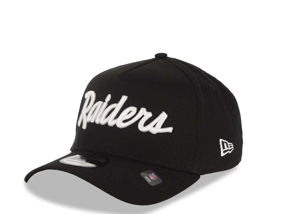 Raiders New Era 9FORTY 940 Adjustable A-Frame Cap Hat Black Crown/Visor White Script/Text Logo
