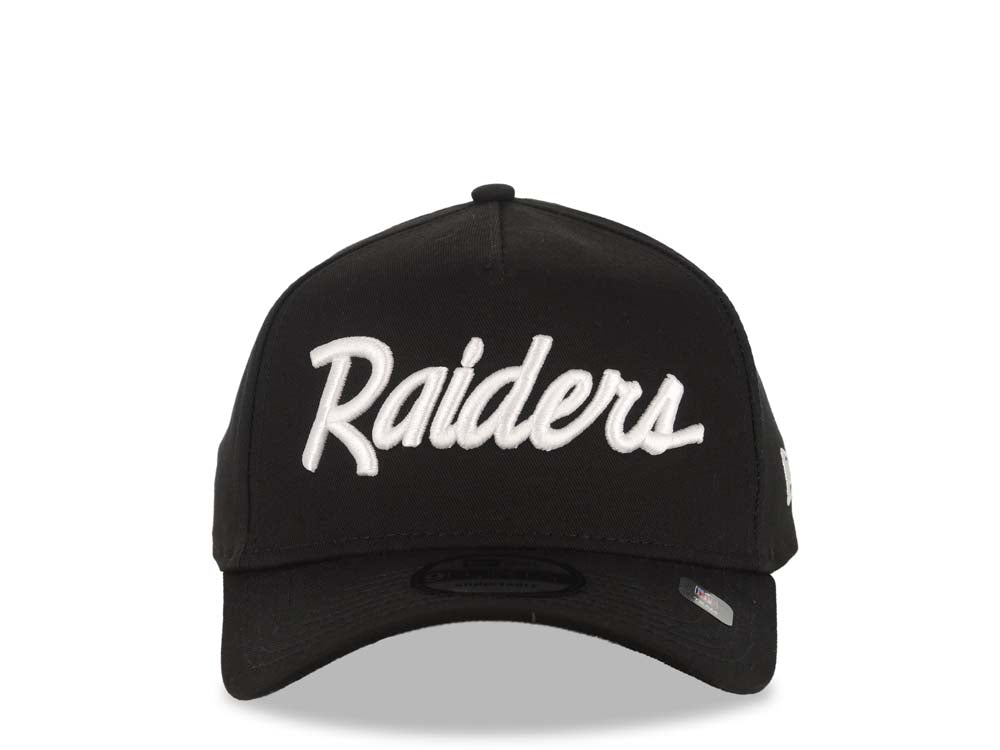 Raiders New Era 9FORTY 940 Adjustable A-Frame Cap Hat Black Crown/Visor White Script/Text Logo