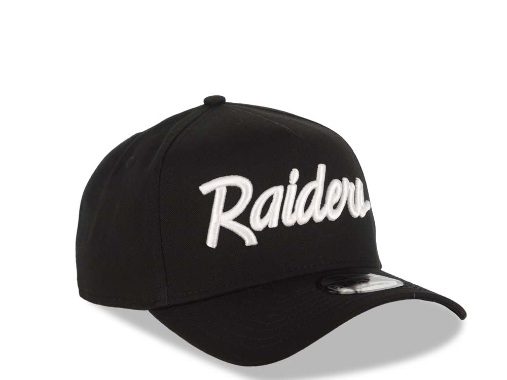 Raiders New Era 9FORTY 940 Adjustable A-Frame Cap Hat Black Crown/Visor White Script/Text Logo