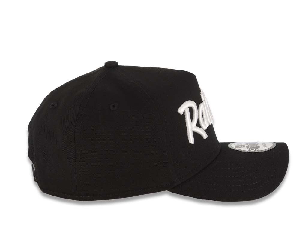 Raiders New Era 9FORTY 940 Adjustable A-Frame Cap Hat Black Crown/Visor White Script/Text Logo