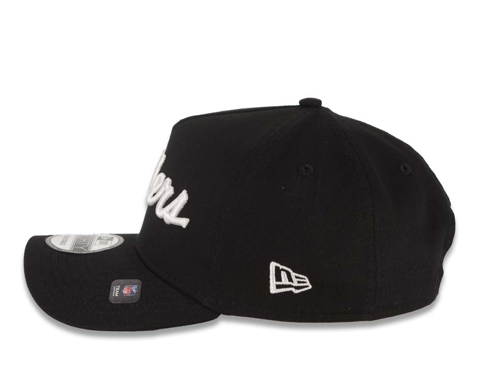 Raiders New Era 9FORTY 940 Adjustable A-Frame Cap Hat Black Crown/Visor White Script/Text Logo