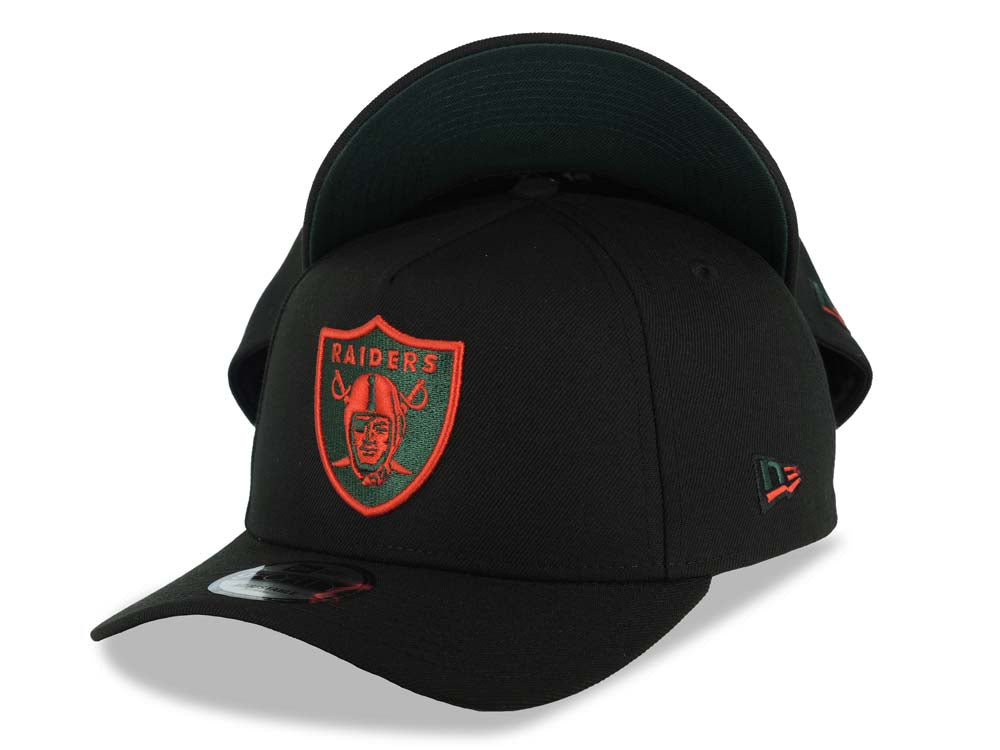 Las Vegas Raiders New Era 9FORTY 940 Adjustable A-Frame Cap Hat Black Crown/Visor Red/Dark Green Logo Dark Green UV