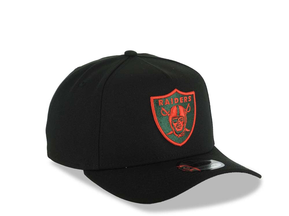 Las Vegas Raiders New Era 9FORTY 940 Adjustable A-Frame Cap Hat Black Crown/Visor Red/Dark Green Logo Dark Green UV