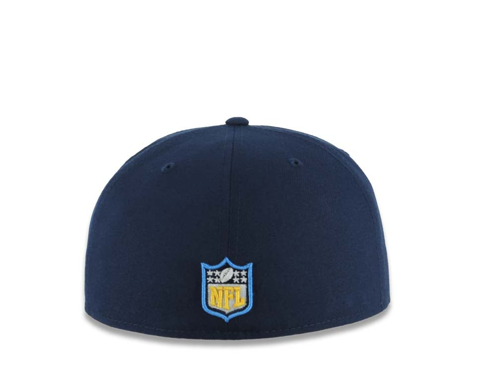 Los Angeles Chargers New Era NFL 59FIFTY 5950 Fitted Cap Hat Navy Blue Crown/Visor Team Color Sugar Skull Logo Gray UV