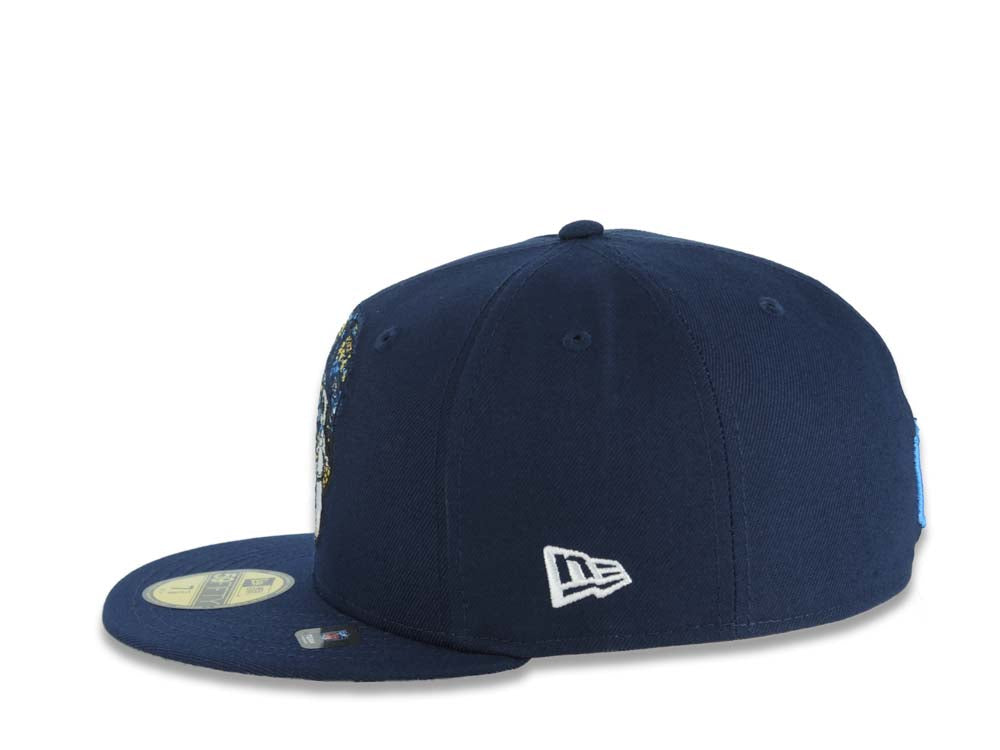 Los Angeles Chargers New Era NFL 59FIFTY 5950 Fitted Cap Hat Navy Blue Crown/Visor Team Color Sugar Skull Logo Gray UV