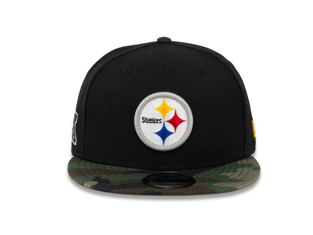Pittsburgh Steelers New Era NFL 9FIFTY 950 Snapback Cap Hat Black Crown Camo Visor Team Color Logo