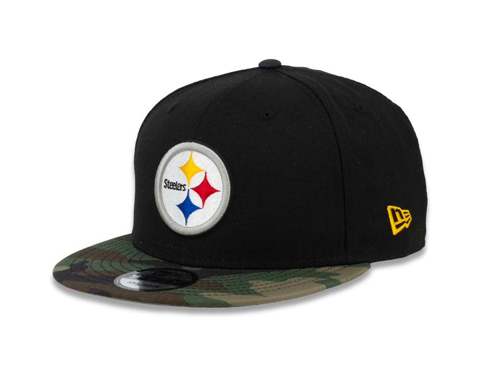 Pittsburgh Steelers New Era NFL 9FIFTY 950 Snapback Cap Hat Black Crown Camo Visor Team Color Logo